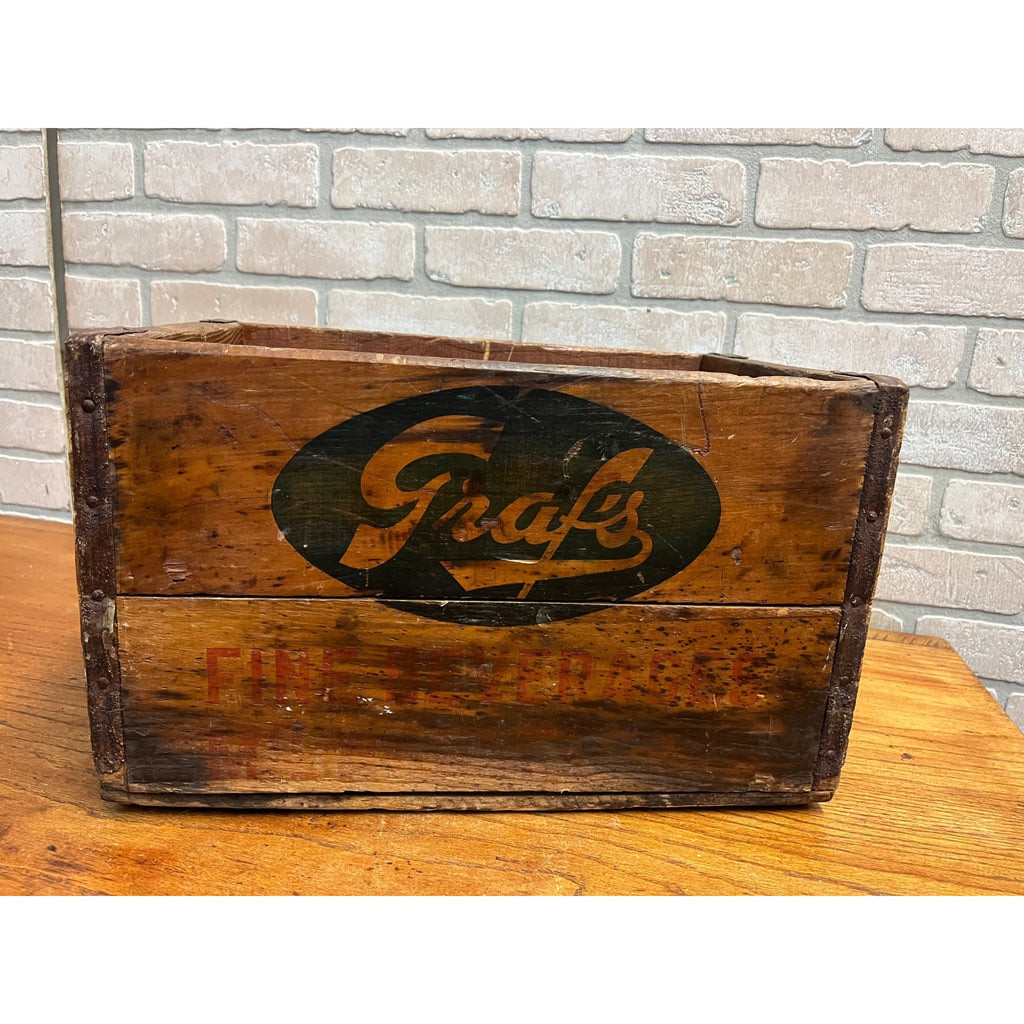 Vintage 1950s Grafs Beverage Wood Crate Milwaukee Wisconsin Soda Box