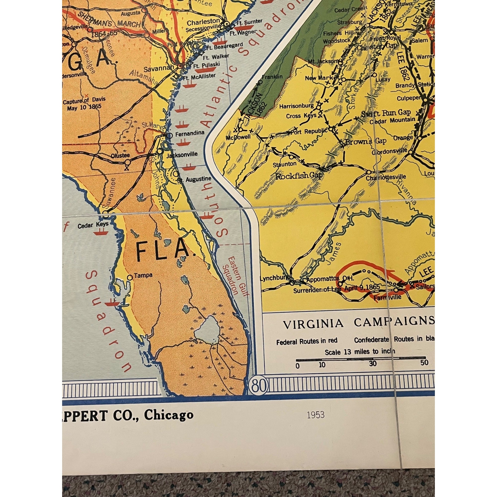 Denoyer Geppert Social Science Maps A16 The Civil War Virginia Vicksburg Fold-Out