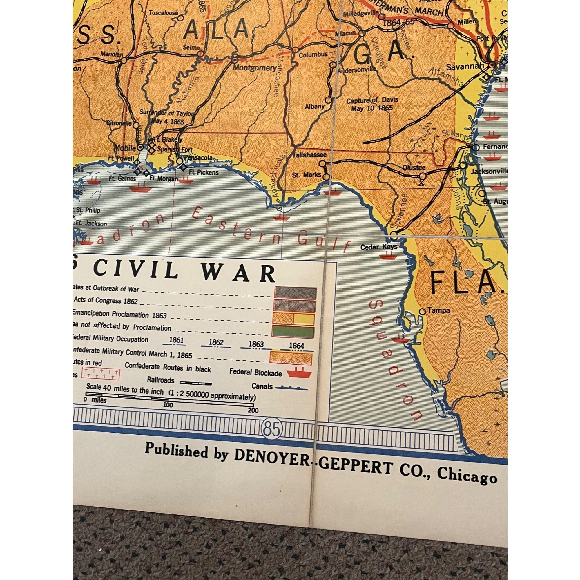 Denoyer Geppert Social Science Maps A16 The Civil War Virginia Vicksburg Fold-Out