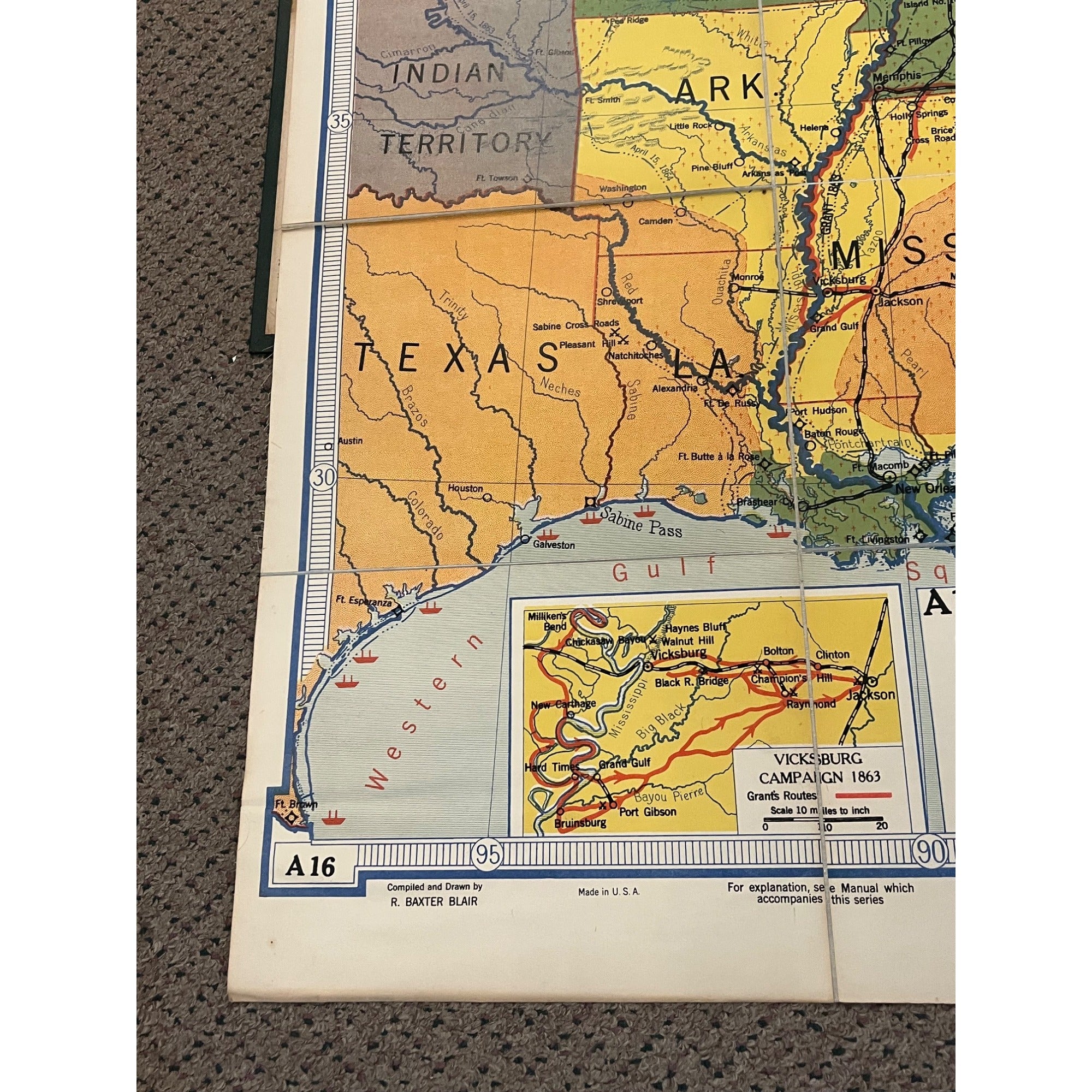 Denoyer Geppert Social Science Maps A16 The Civil War Virginia Vicksburg Fold-Out
