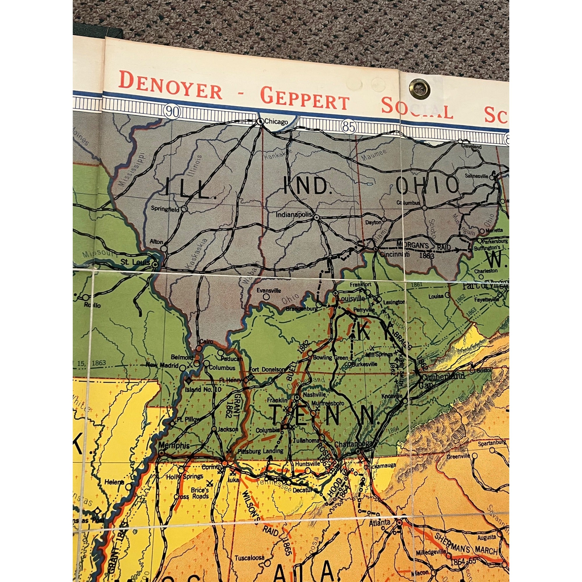 Denoyer Geppert Social Science Maps A16 The Civil War Virginia Vicksburg Fold-Out