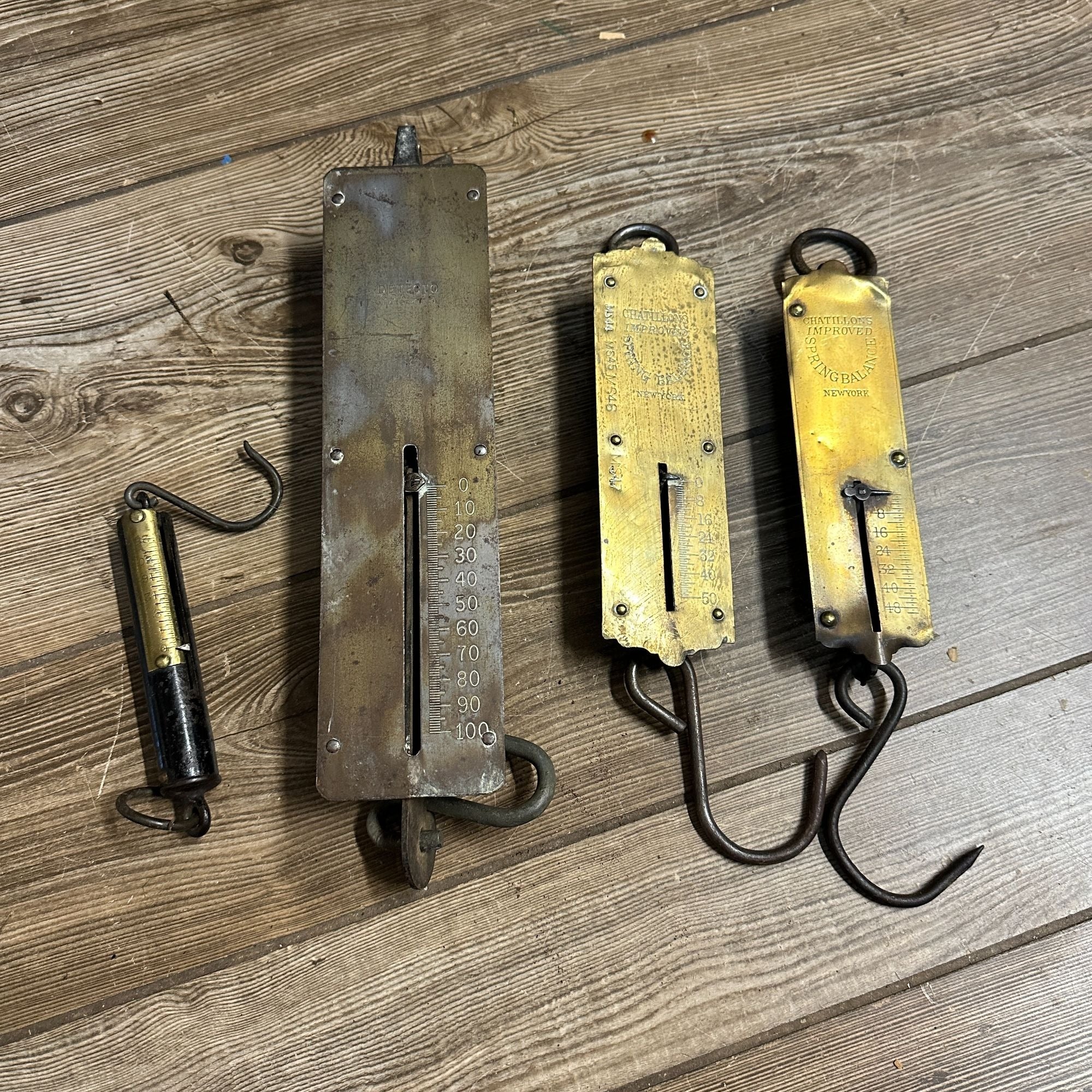 (4) Antique Brass Detecto Chatillon Spring Balance Scales