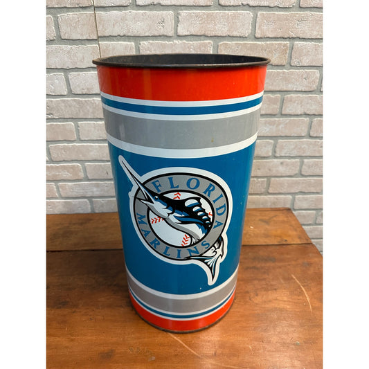 Vintage Florida Marlins MLB Baseball Metal Trash Can Waste Bin