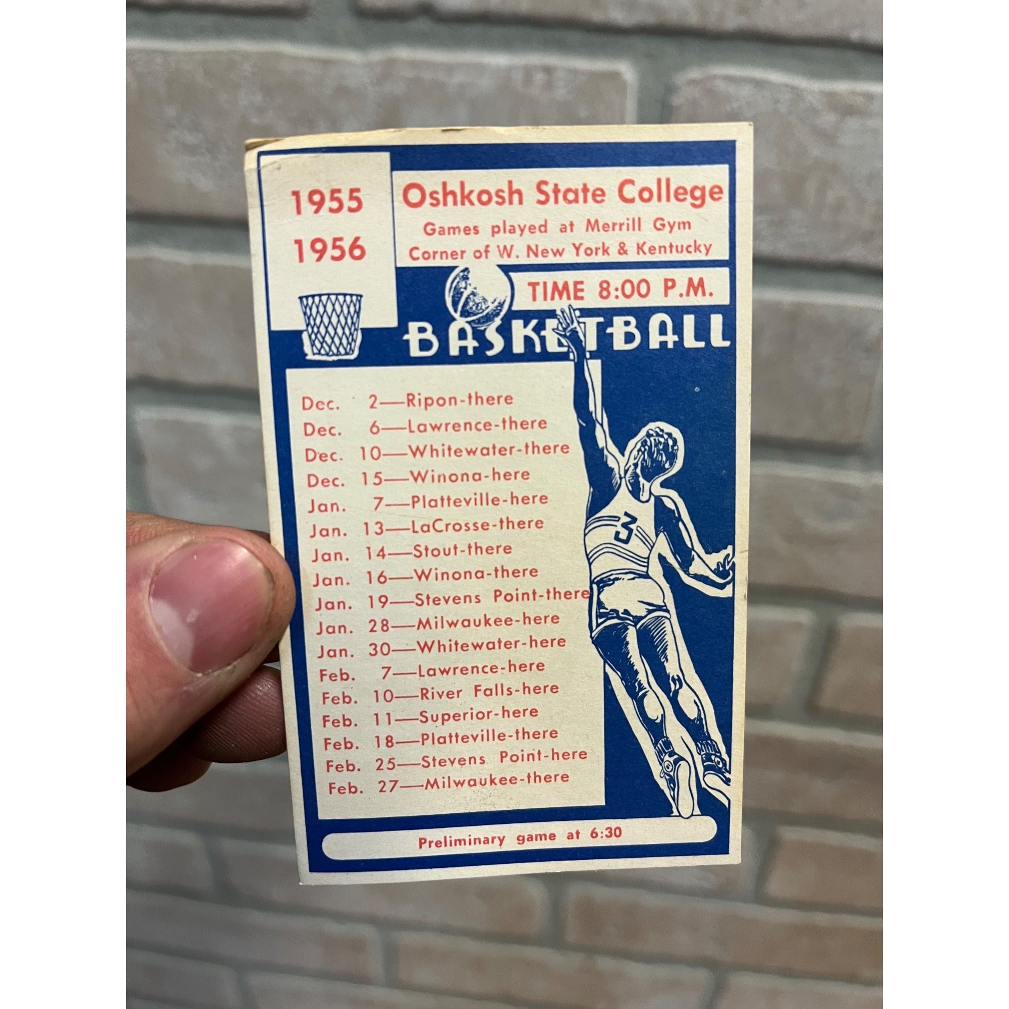 Vintage Oshkosh State College UW University Basketball Pocket Schedule 1955-56