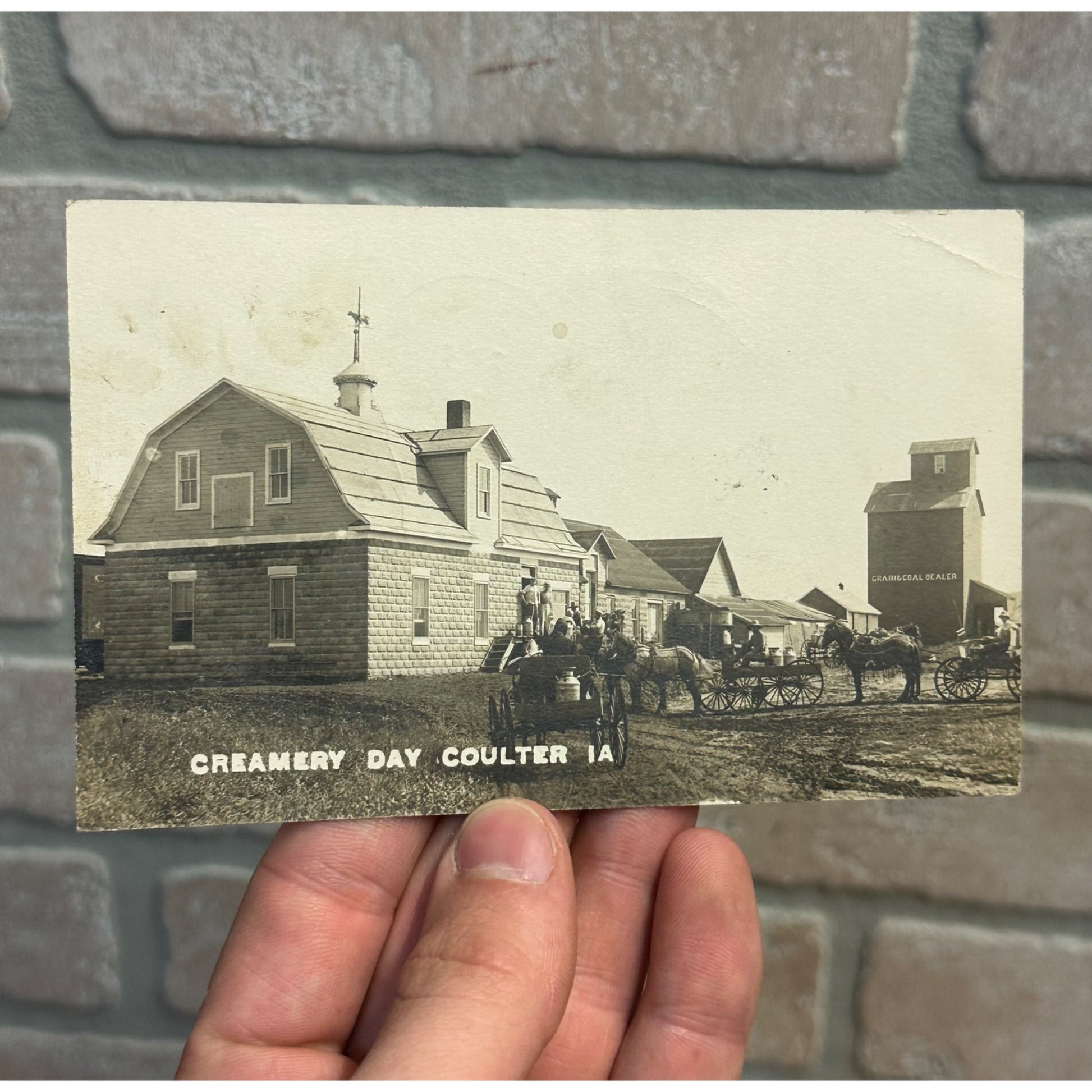 Coulter IA Iowa RPPC Postcard Creamery Day Grain Feed Mill 1912