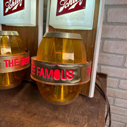 (2) PAIR 1960S SCHLITZ BARREL MOTION SIGN BEER MILWAUKEE FAMOUS SCONCE LIGHT