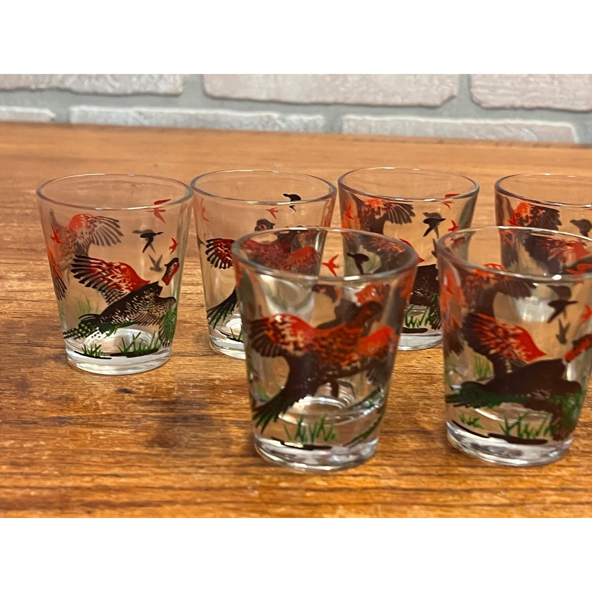 Vintage Lot of Nine (9) Hazel Atlas Pheasant Shot Glasses Circa 1950