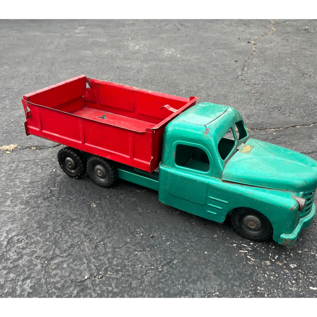 Vintage Structo Green & Red Dump Truck 19.5" Pressed Steel Toy