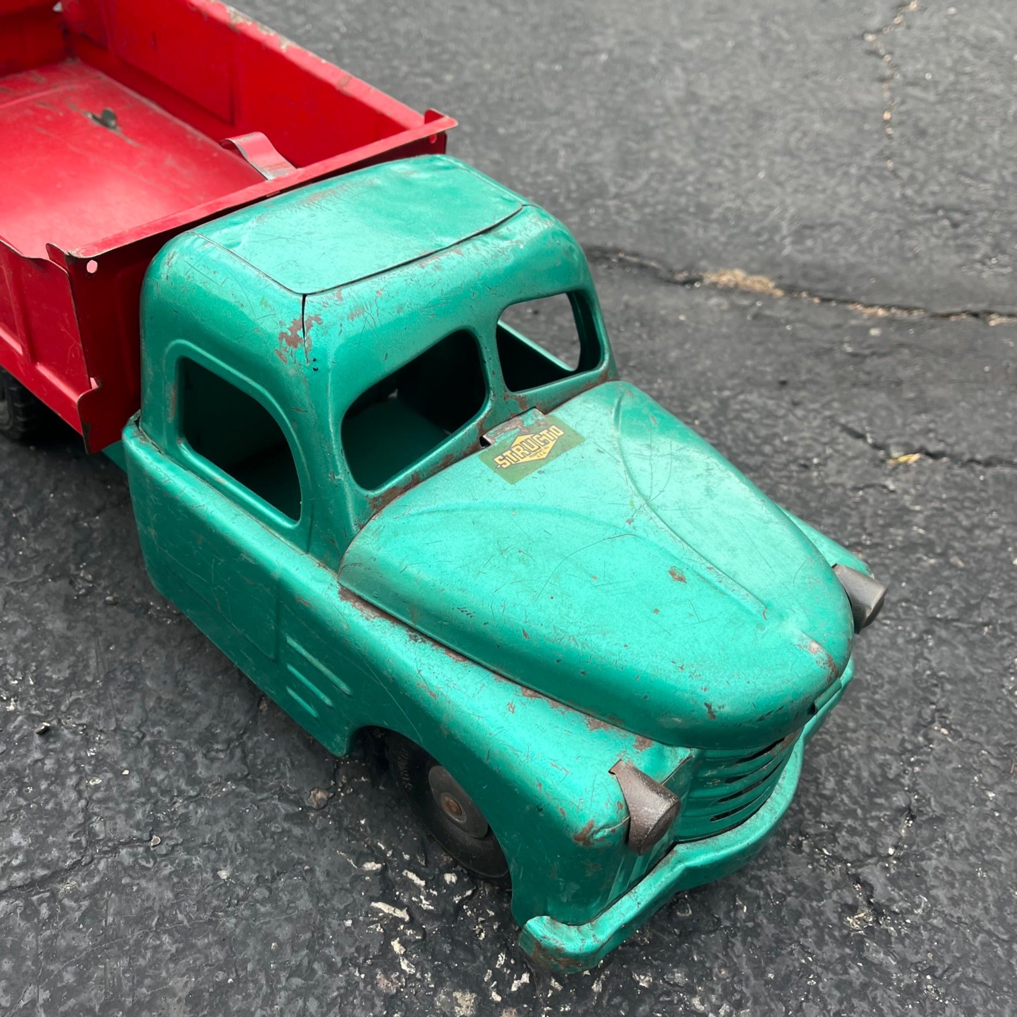Vintage Structo Green & Red Dump Truck 19.5" Pressed Steel Toy