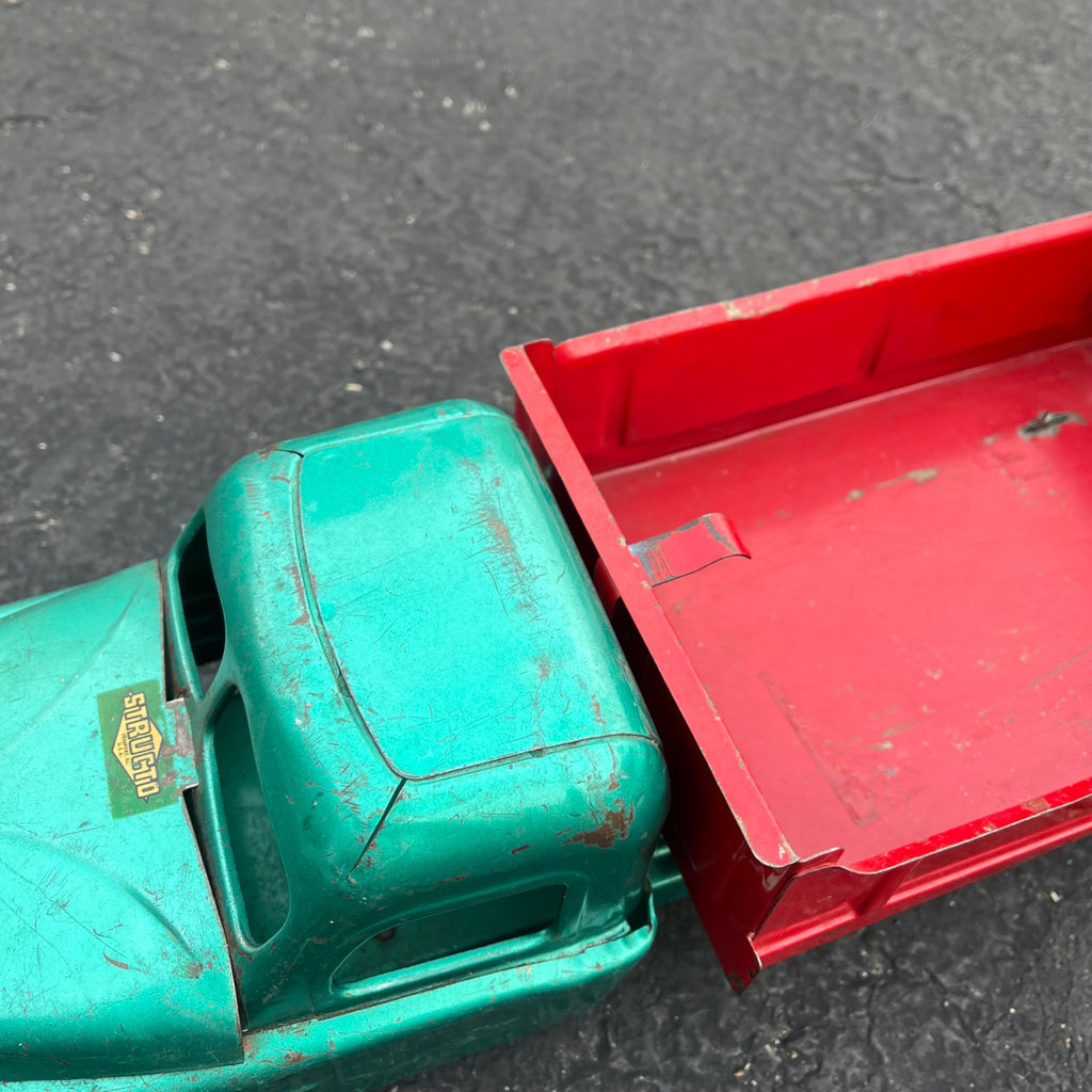 Vintage Structo Green & Red Dump Truck 19.5" Pressed Steel Toy
