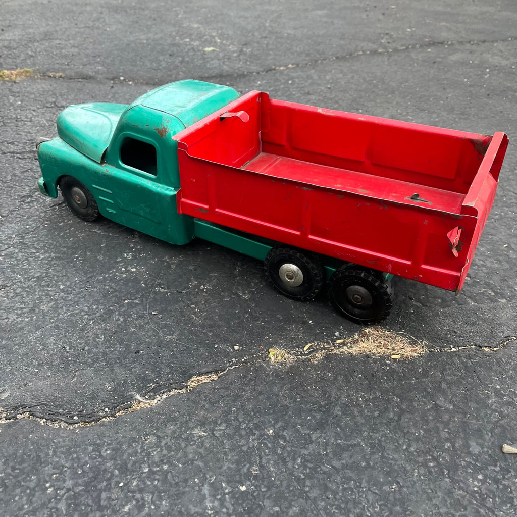 Vintage Structo Green & Red Dump Truck 19.5" Pressed Steel Toy