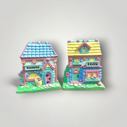 (2) 1993 Accents Unlimited Ceramic Easter Houses Eggs & Baskets