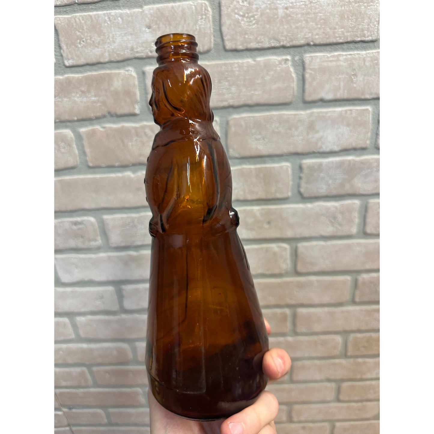 Vintage 1970s Mrs Buttersworth Empty Amber Brown Glass Syrup Bottle - No Cap