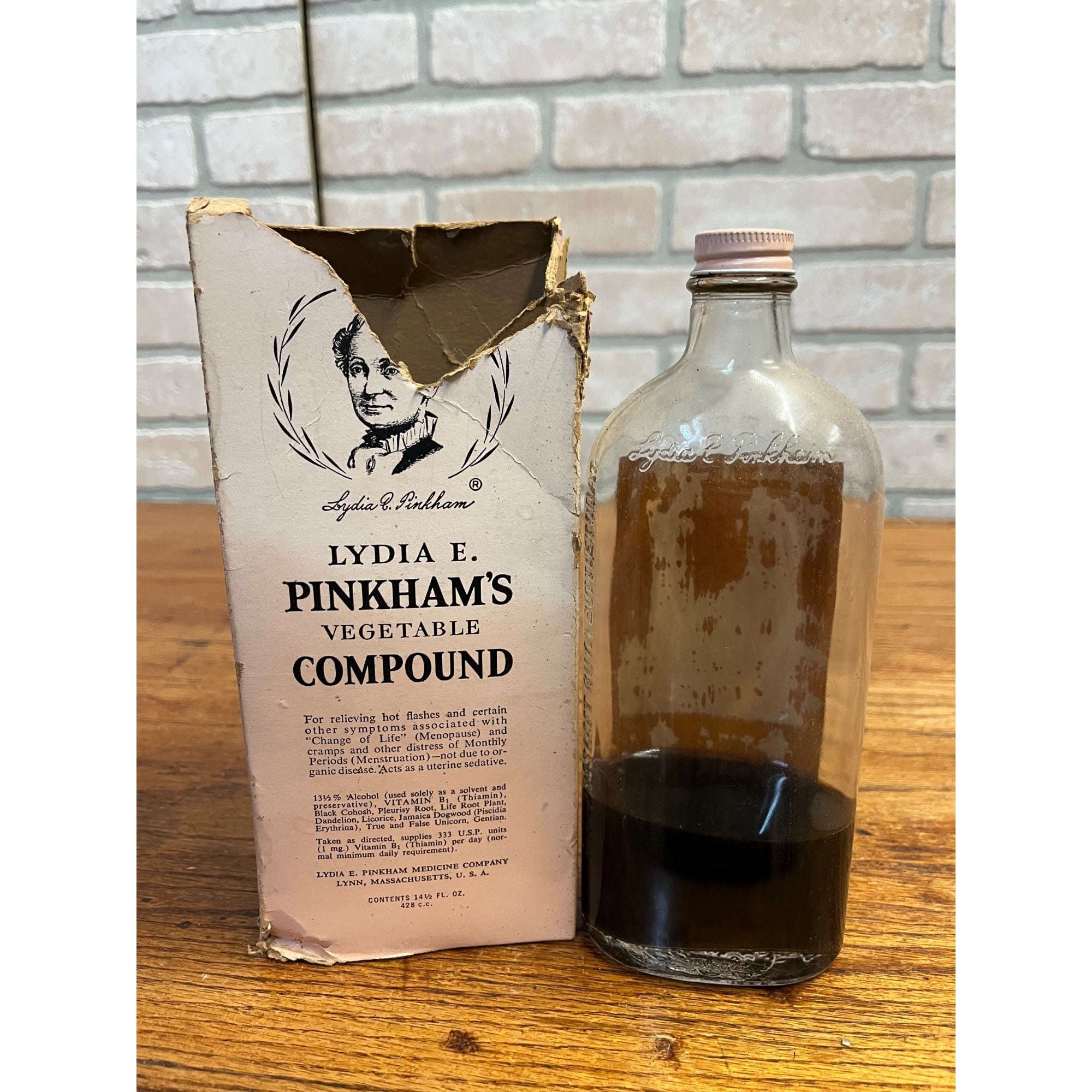 Vintage Lydia Pinkhams Vegetable Compound Box & Bottle - Fair Cond.