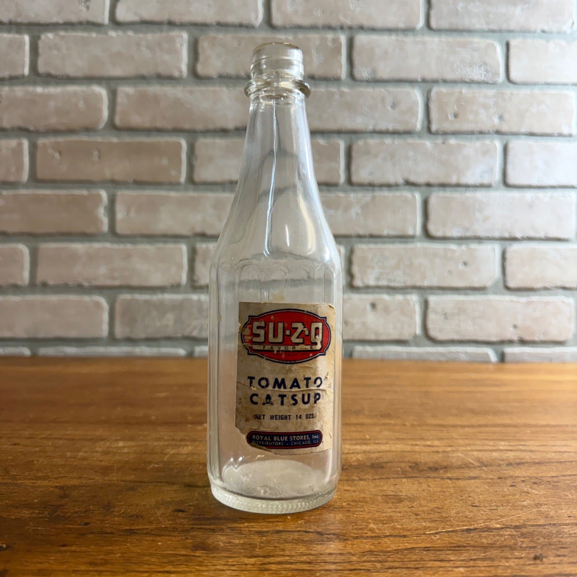 Vintage 1940s Su-Z-Q Tomato Catsup Ketchup Bottle Royal Blue Stores Glass