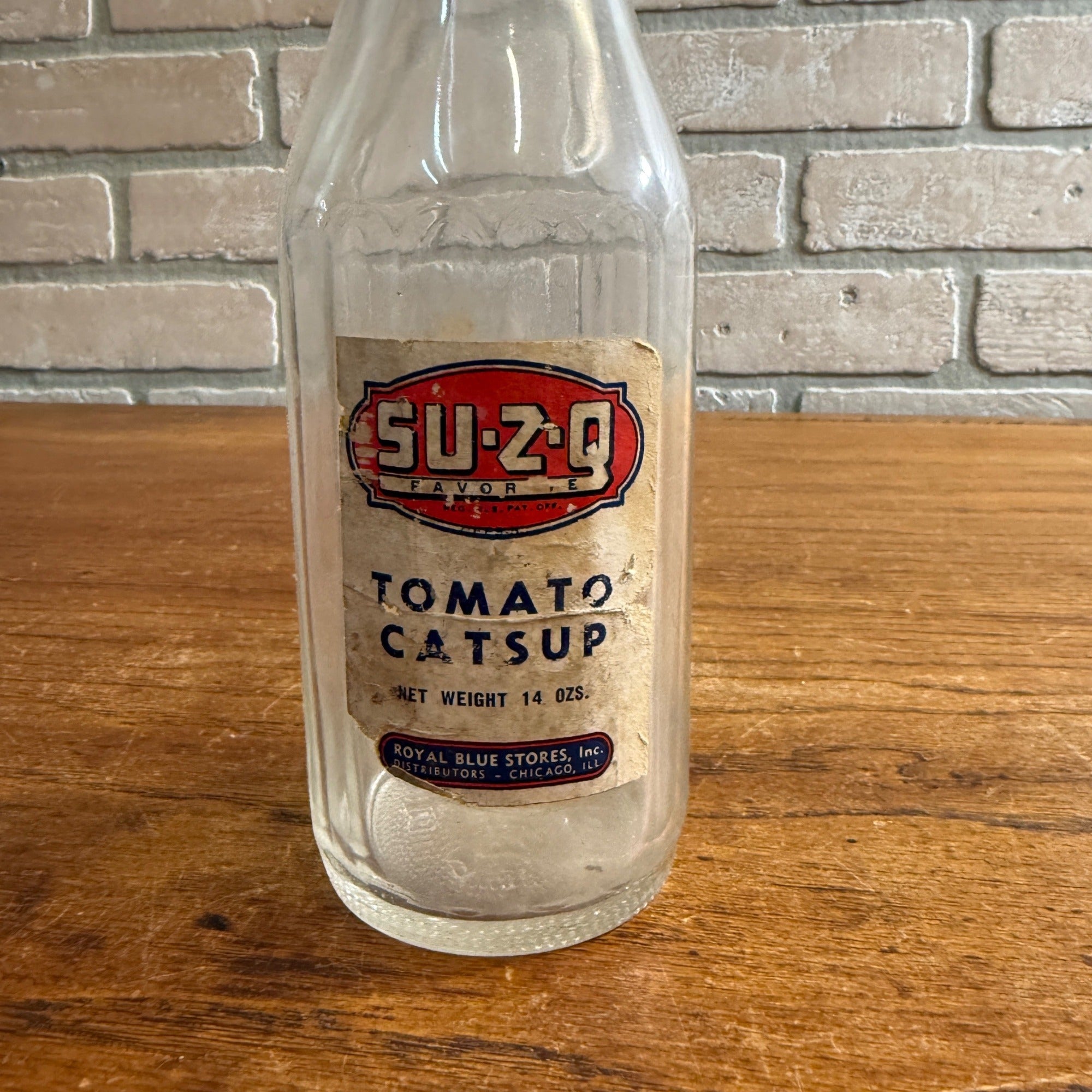 Vintage 1940s Su-Z-Q Tomato Catsup Ketchup Bottle Royal Blue Stores Glass