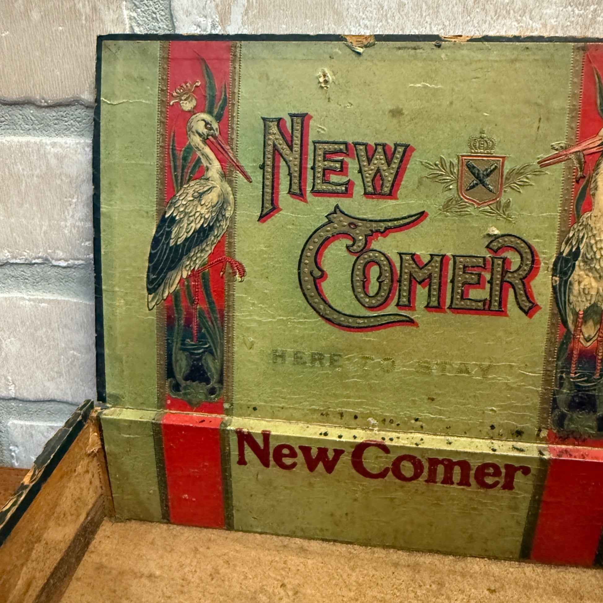 Vintage New Comer Cigar Wooden Box Wooden Advertising Display Eau Claire Wis