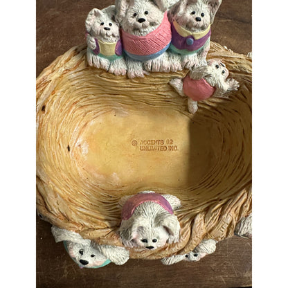 1992 Accents Unlimited Easter Planter Ceramic Rabbits Bunny Nest Basket
