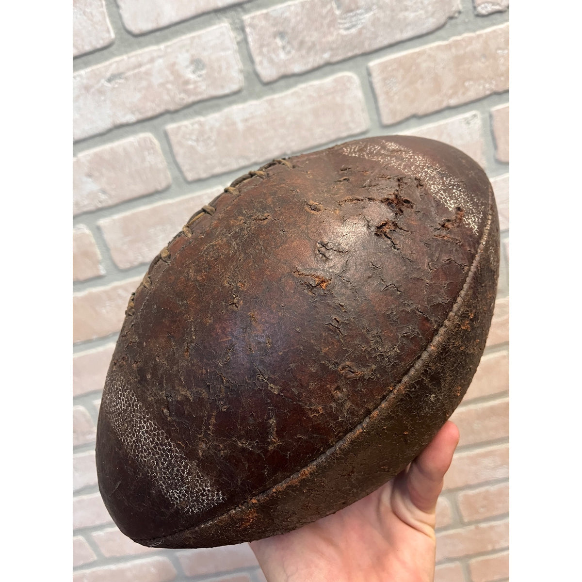Vintage c1940s Spalding Leather Football Early White Stripes 8-Lace - J5V?