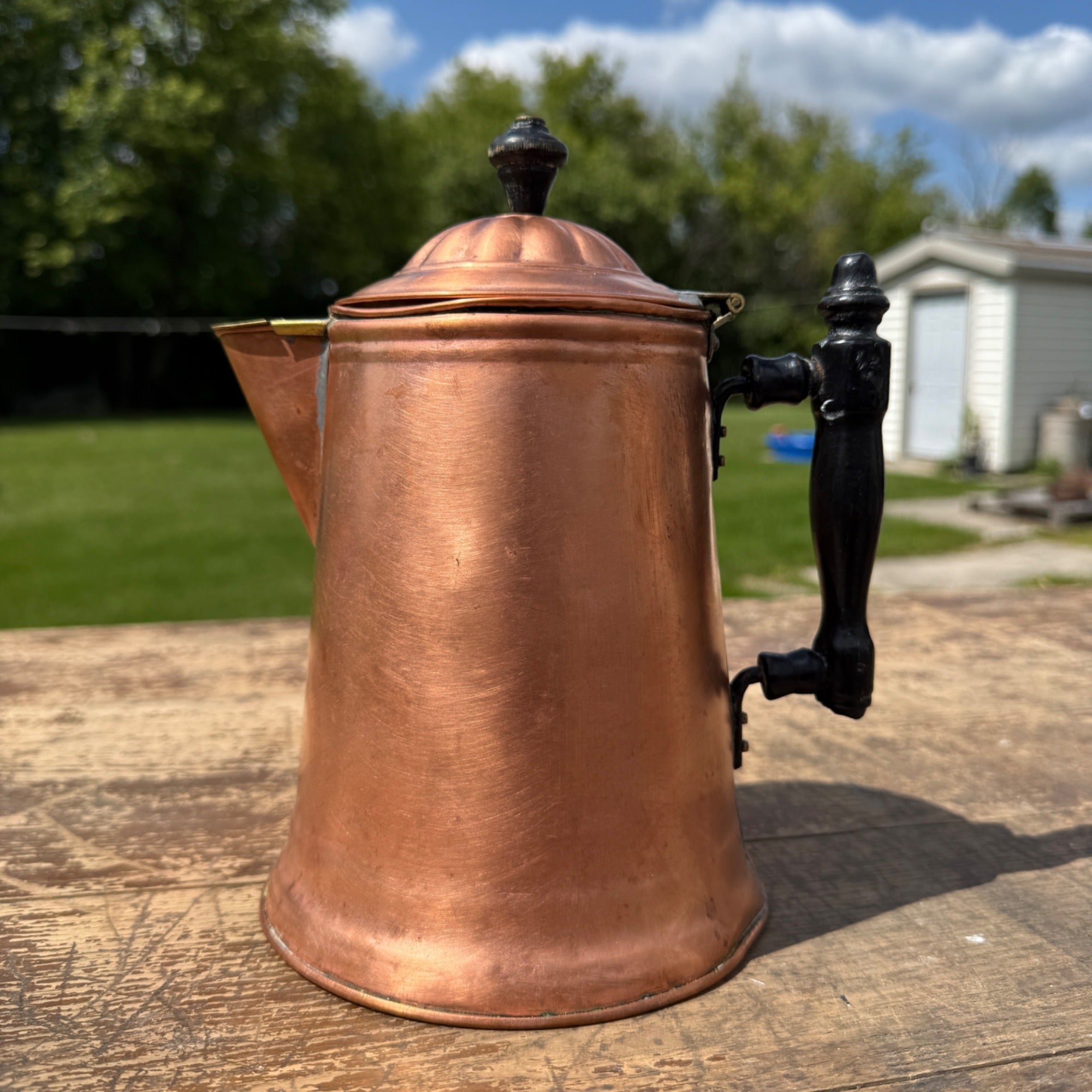 Vintage Copper Coffee Pot Kettle Primitive Farmhouse Country Kitchen Decor 1900s