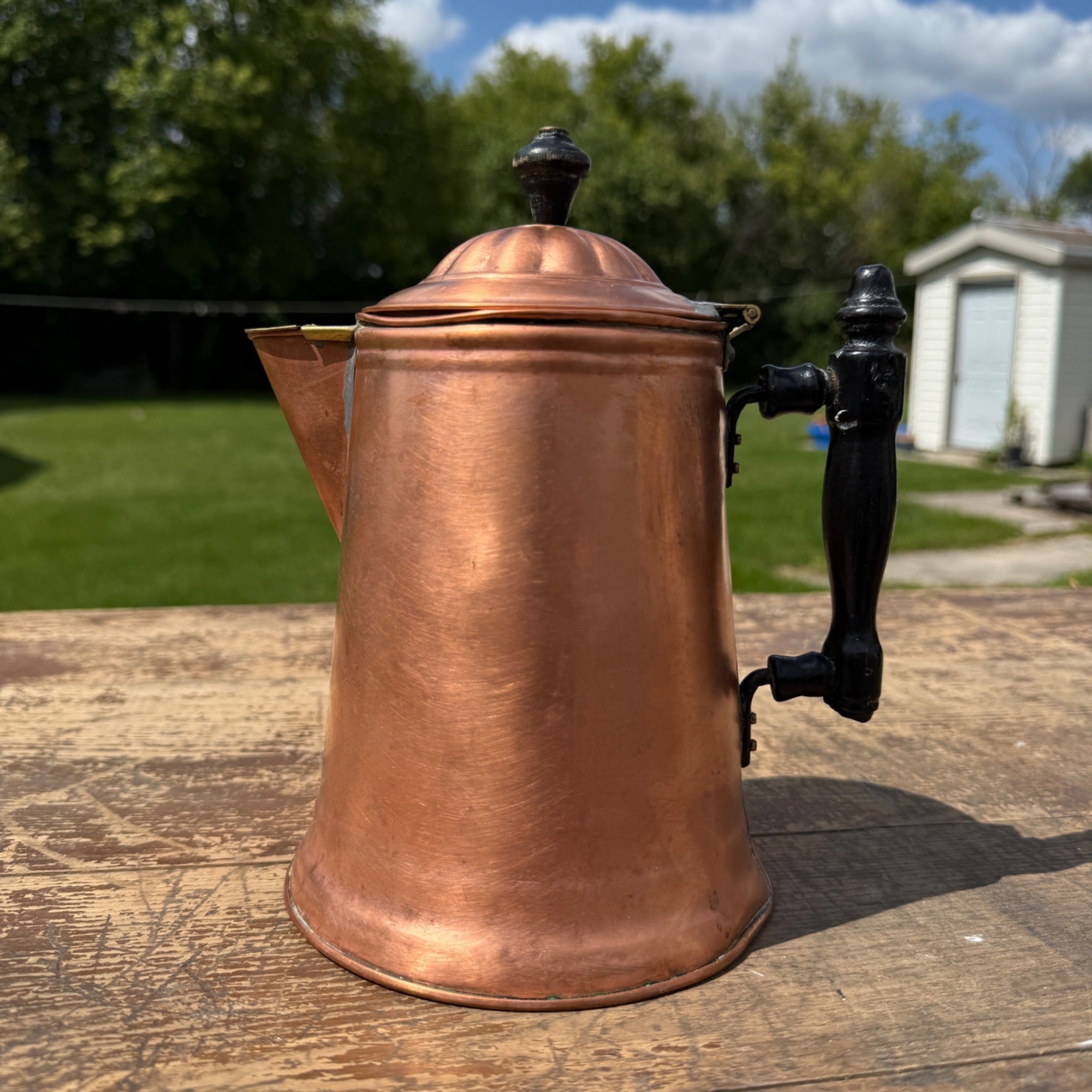 Vintage Copper Coffee Pot Kettle Primitive Farmhouse Country Kitchen Decor 1900s