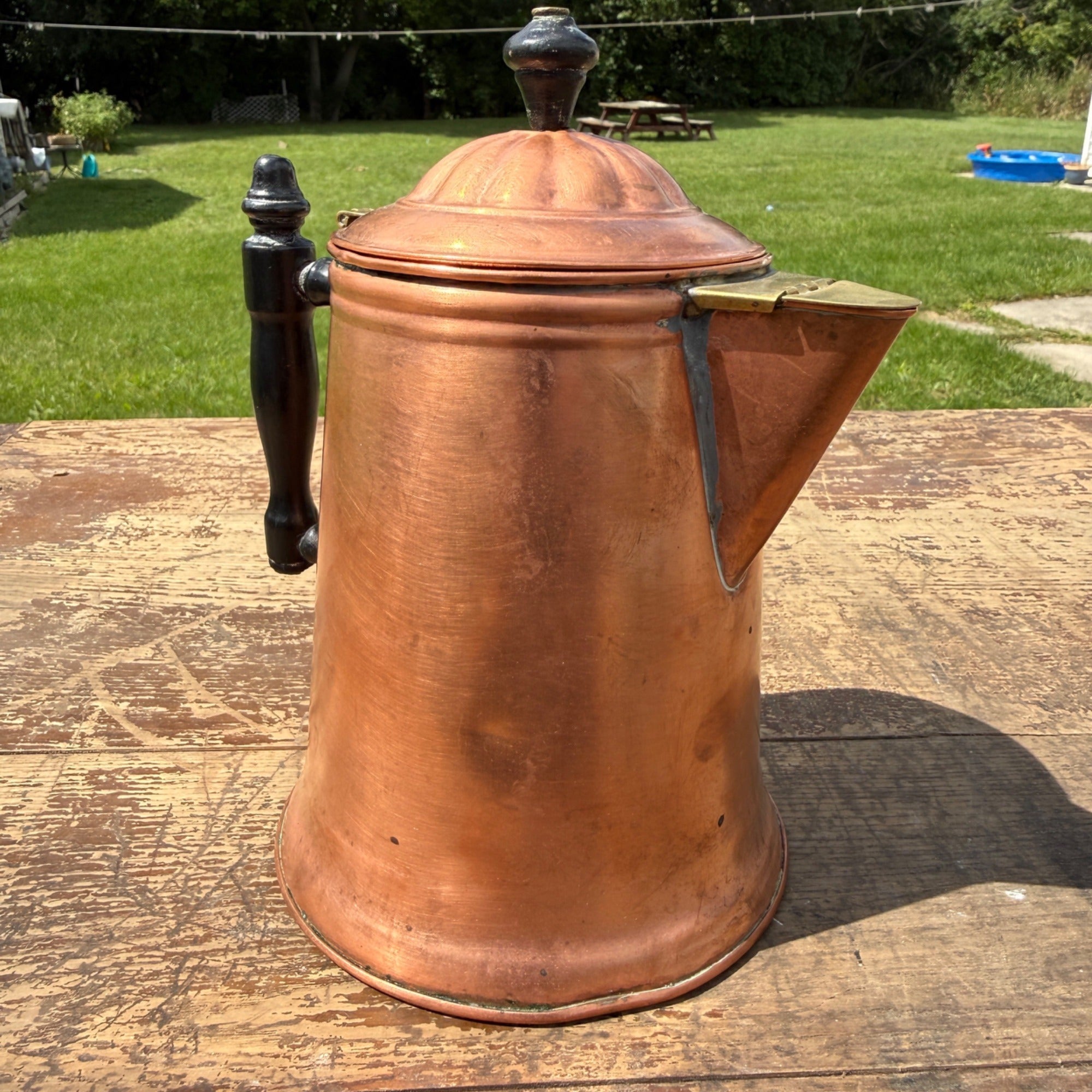 Vintage Copper Coffee Pot Kettle Primitive Farmhouse Country Kitchen Decor 1900s