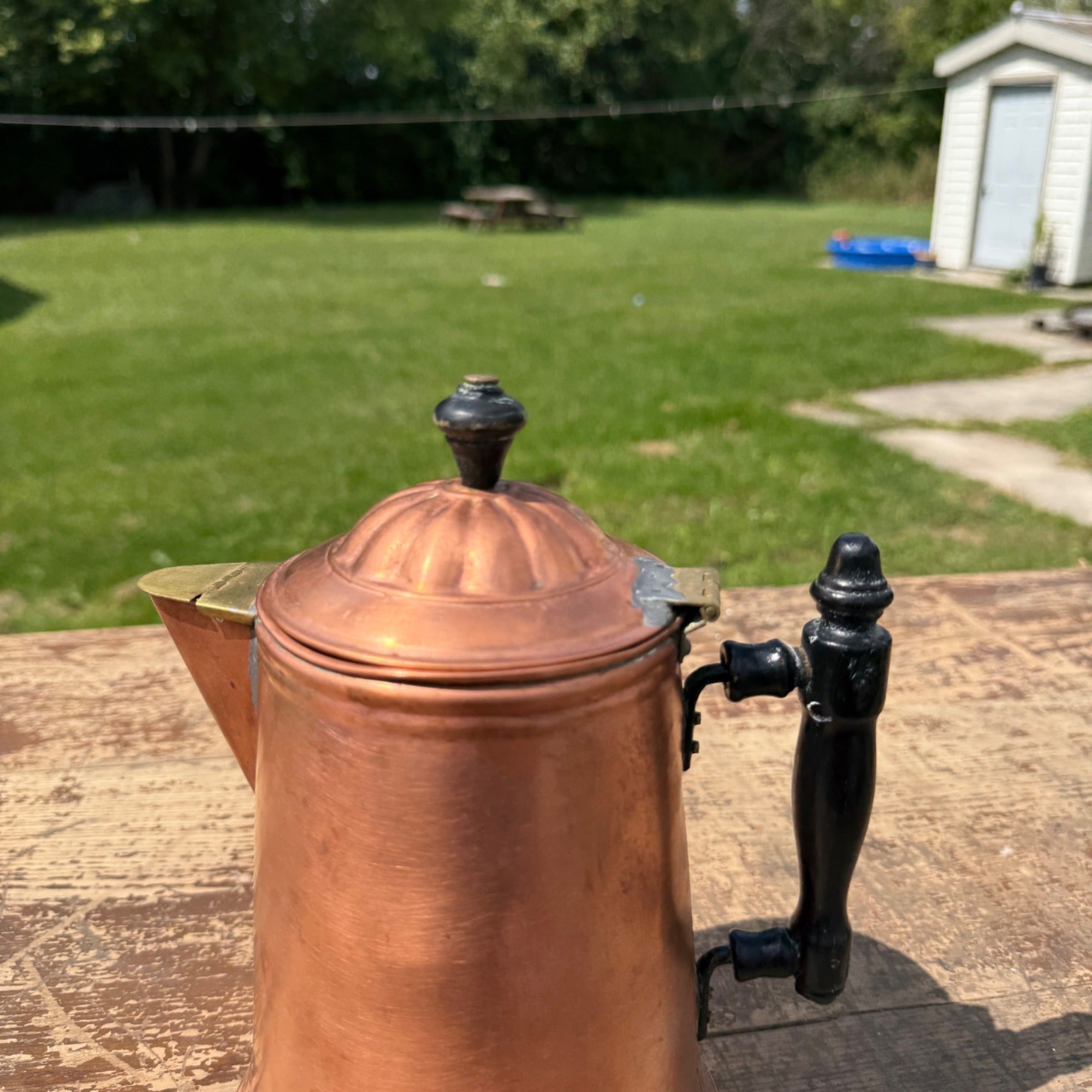 Vintage Copper Coffee Pot Kettle Primitive Farmhouse Country Kitchen Decor 1900s