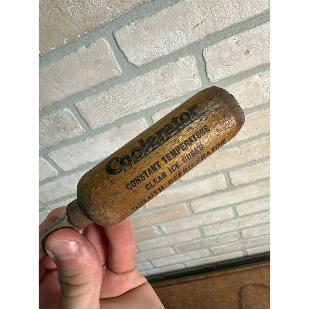 Vintage 1930s Coolerator Ice Box Fridge Advertising Ice Pick + Button Pinback