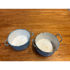Antique Primitive Light Blue Enamel Graniteware Handled Small Pots / Set of Two / Farmhouse Decor / Children's Size