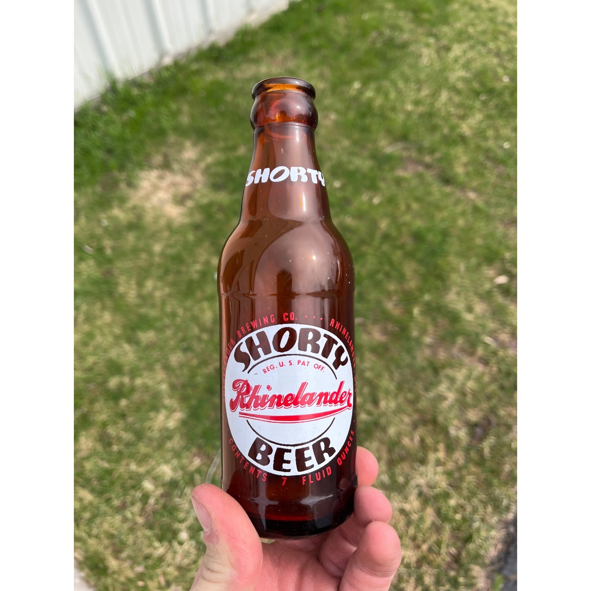 Vintage Rhinelander Shorty Beer ACL Painted Amber Beer Bottle Wisconsin WI Wis