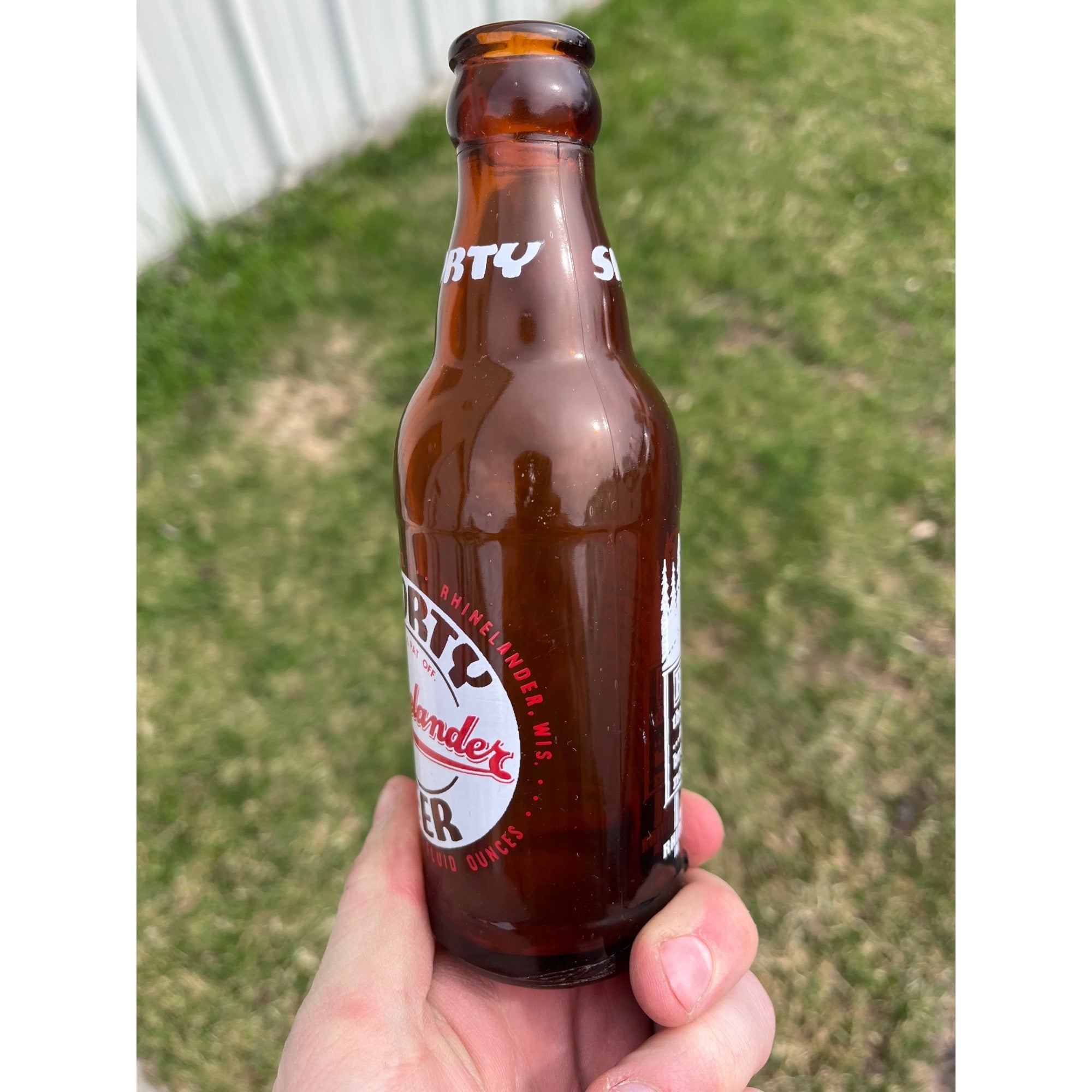Vintage Rhinelander Shorty Beer ACL Painted Amber Beer Bottle Wisconsin WI Wis