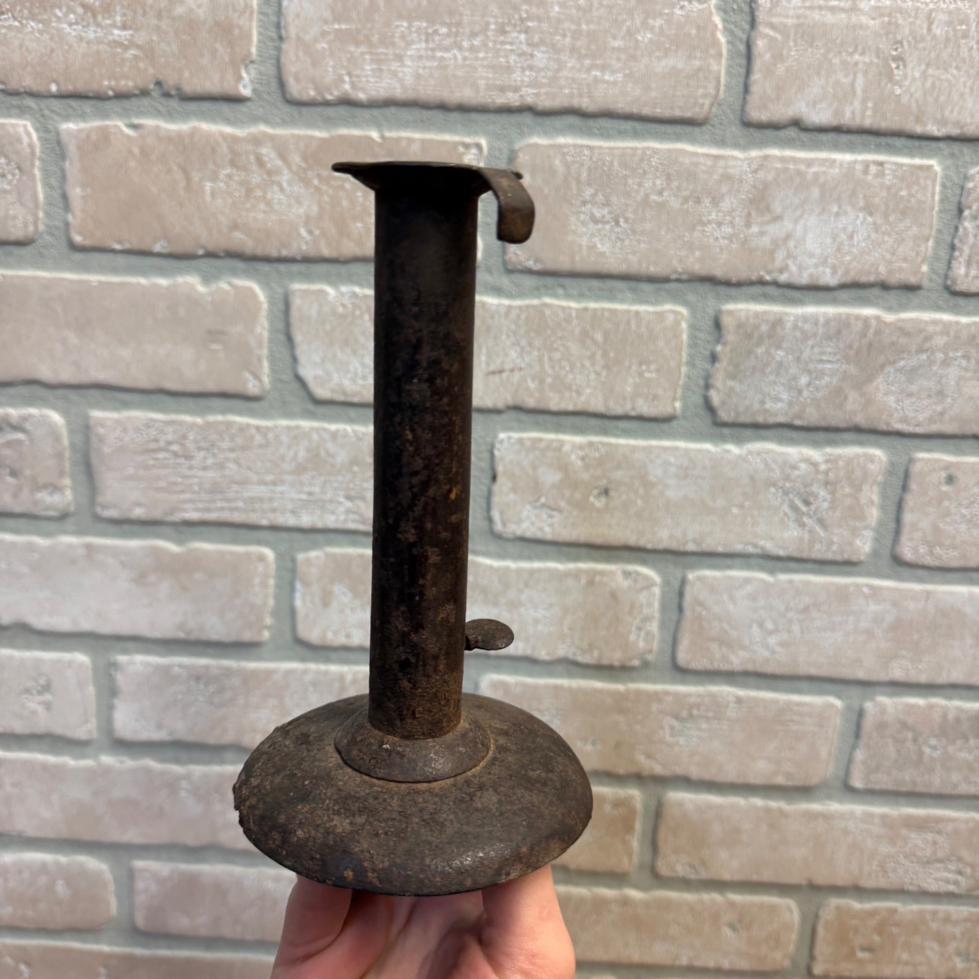 Antique Primitive Hog Scraper Candle Stick Tin C. 1860 Farmhouse AAFA - Works