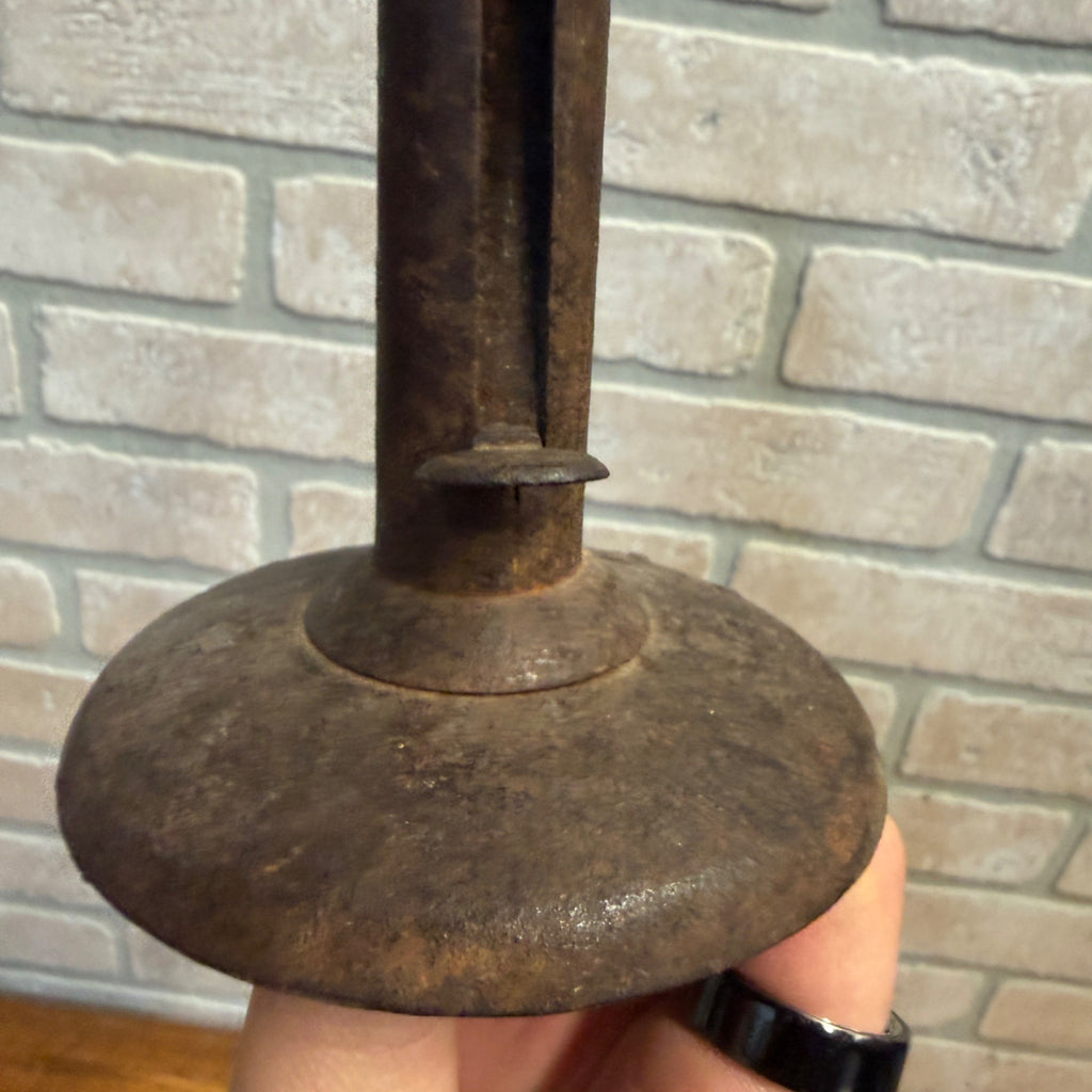 Antique Primitive Hog Scraper Candle Stick Tin C. 1860 Farmhouse AAFA - Works