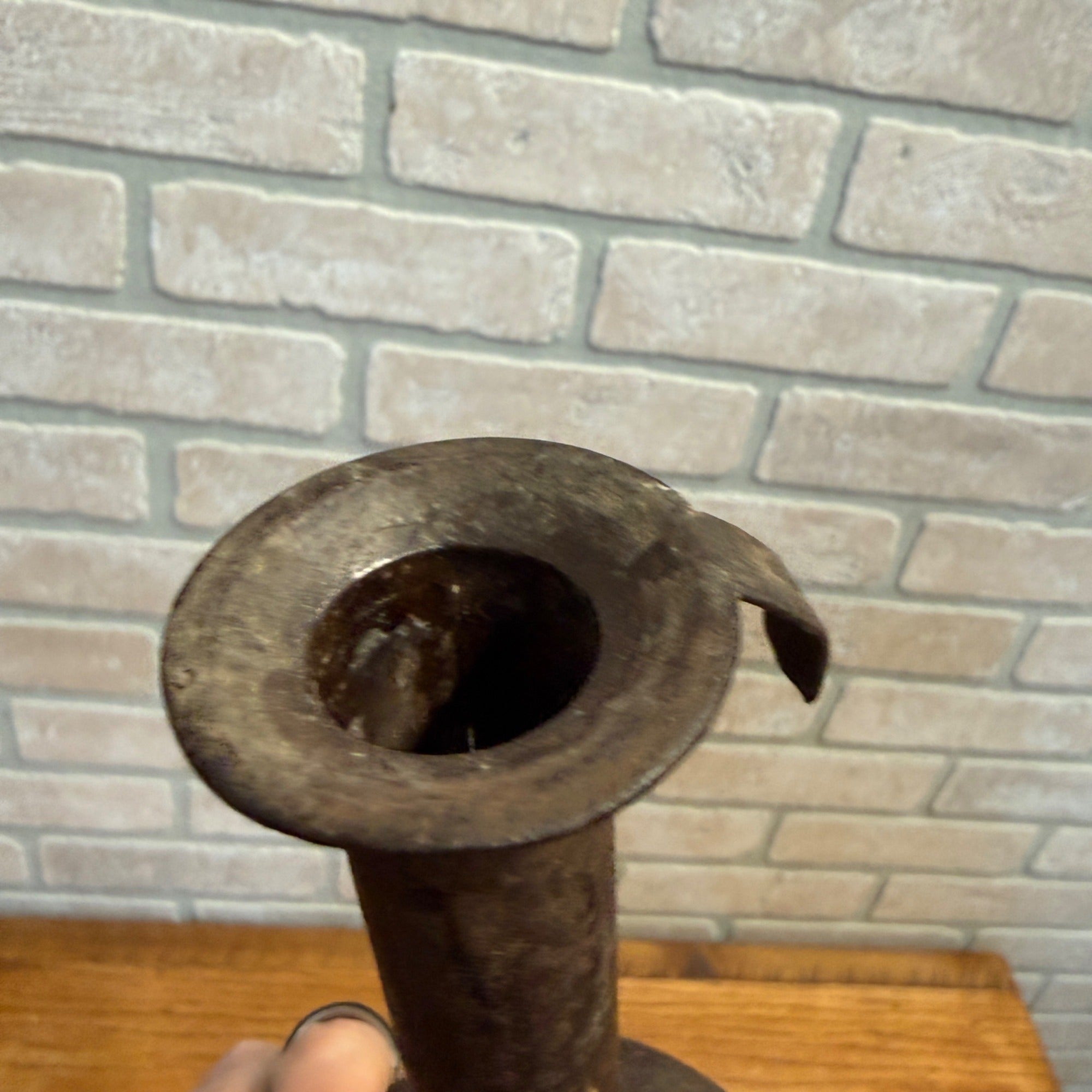 Antique Primitive Hog Scraper Candle Stick Tin C. 1860 Farmhouse AAFA - Works