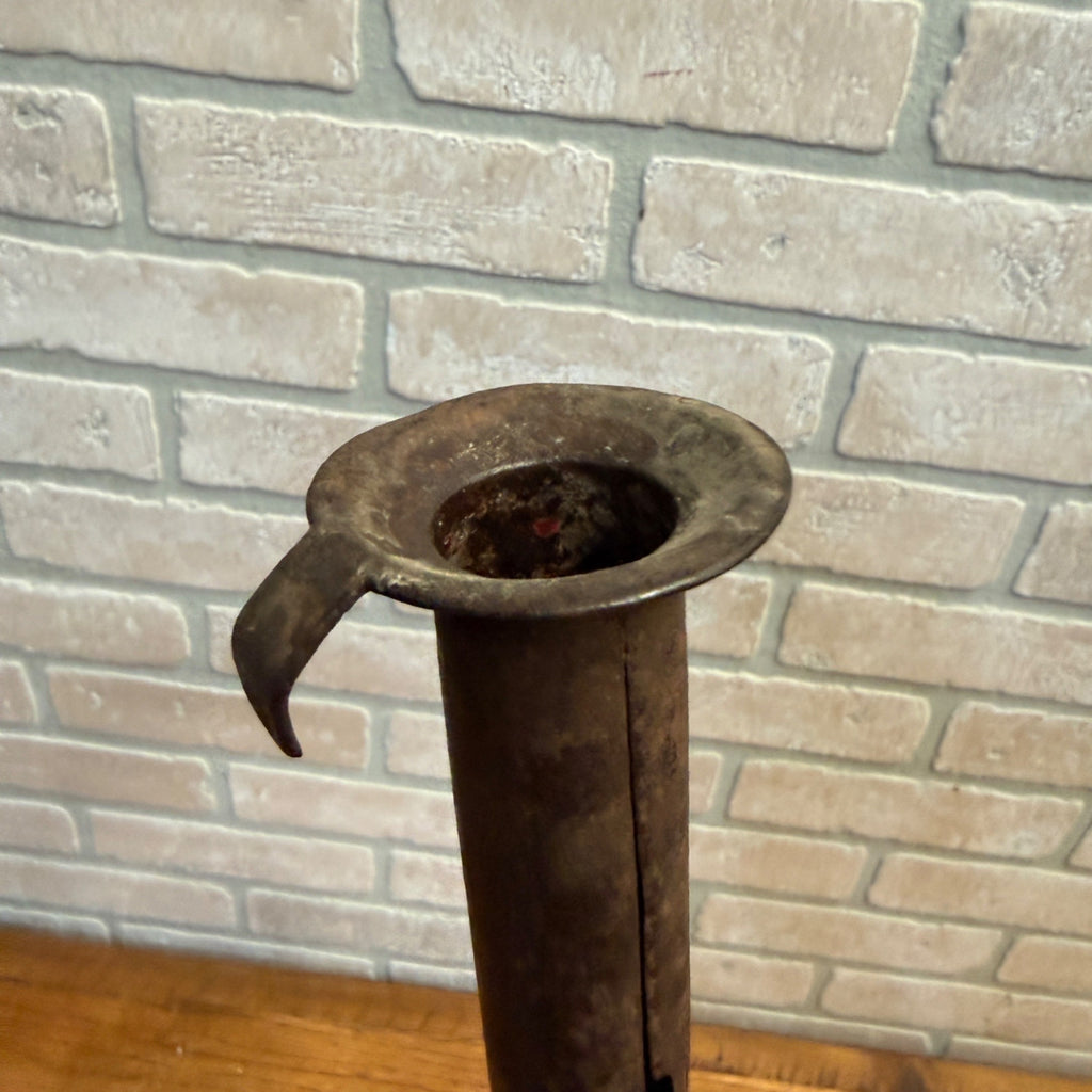 Antique Primitive Hog Scraper Candle Stick Tin C. 1860 Farmhouse AAFA - Works