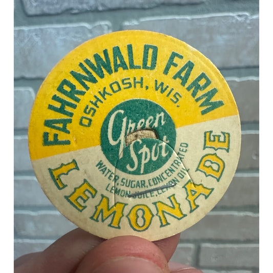 Milk Bottle Cap - Fahrnwald Farm Dairy - Oshkosh, (Wisconsin) Wis WI - Lemonade