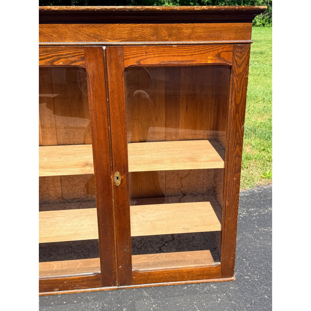 Antique Quarter Sawn Oak Glass Door Bookcase Display Cabinet Victorian c1900 Kitchen