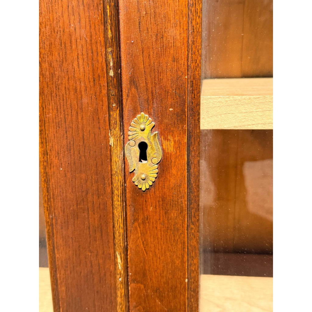Antique Quarter Sawn Oak Glass Door Bookcase Display Cabinet Victorian c1900 Kitchen