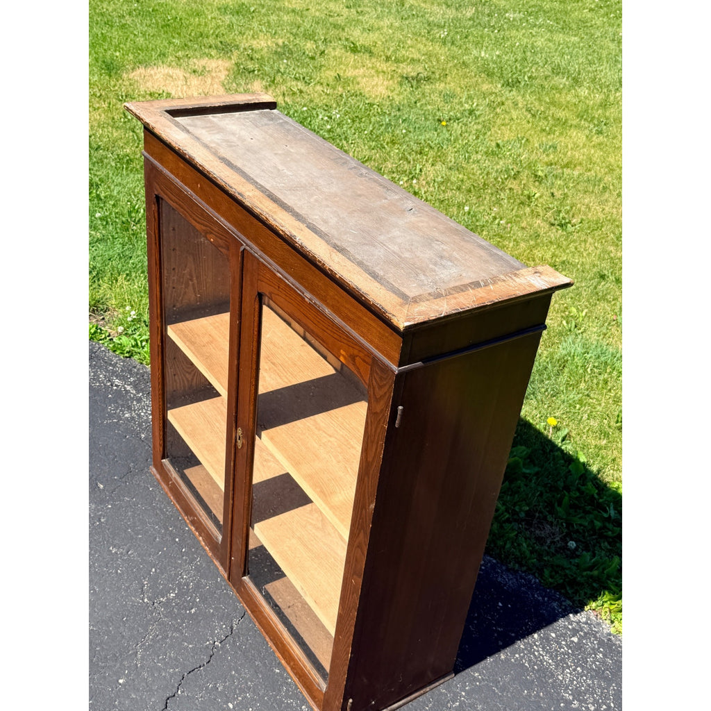 Antique Quarter Sawn Oak Glass Door Bookcase Display Cabinet Victorian c1900 Kitchen
