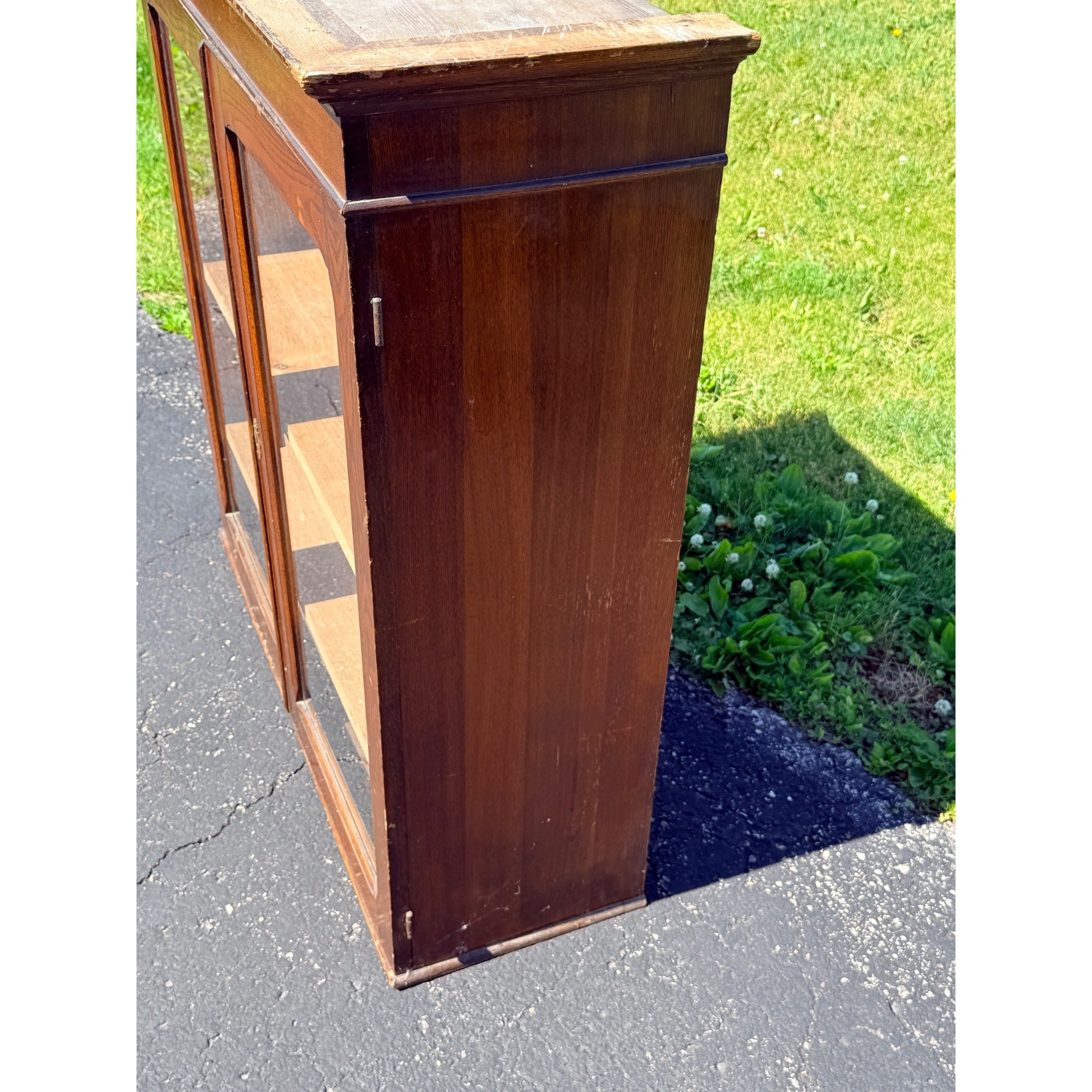 Antique Quarter Sawn Oak Glass Door Bookcase Display Cabinet Victorian c1900 Kitchen