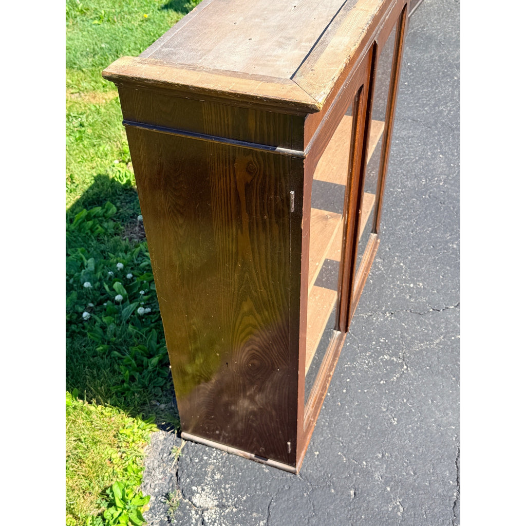 Antique Quarter Sawn Oak Glass Door Bookcase Display Cabinet Victorian c1900 Kitchen
