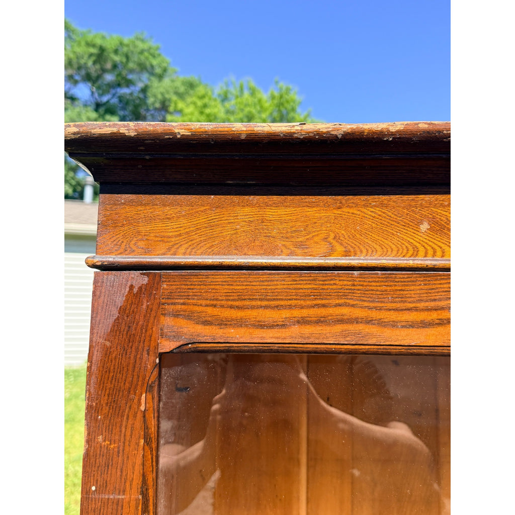 Antique Quarter Sawn Oak Glass Door Bookcase Display Cabinet Victorian c1900 Kitchen