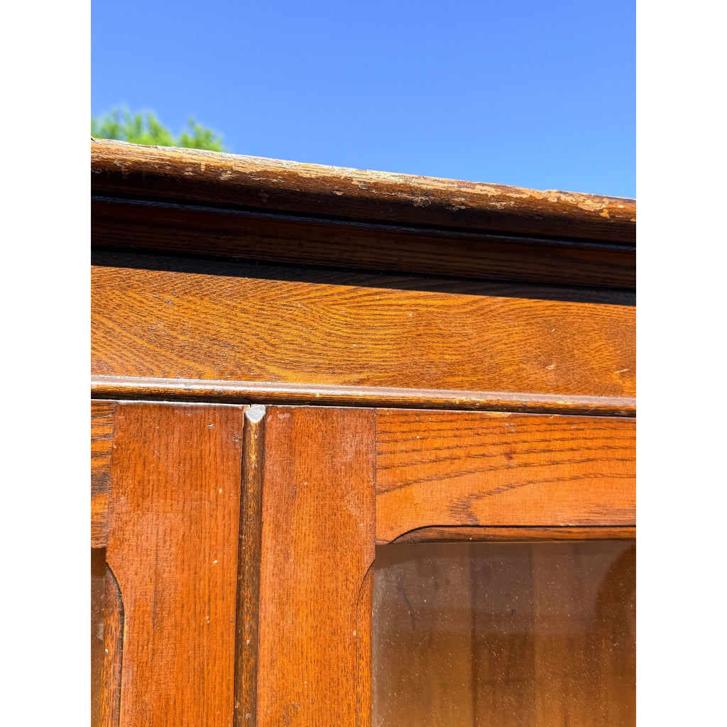 Antique Quarter Sawn Oak Glass Door Bookcase Display Cabinet Victorian c1900 Kitchen