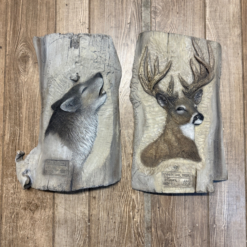 George Turner Art Whitetail Deer & Wolf  w/ COA Stag Limited Edition Rare Artwork Plaque