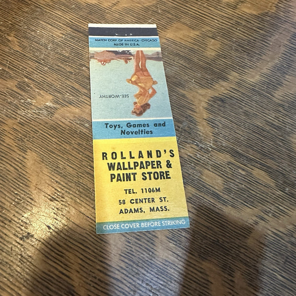 1940s 1950s Pinup Girl Girlie Matchbook Cover Adams Mass Rolland Paint Store