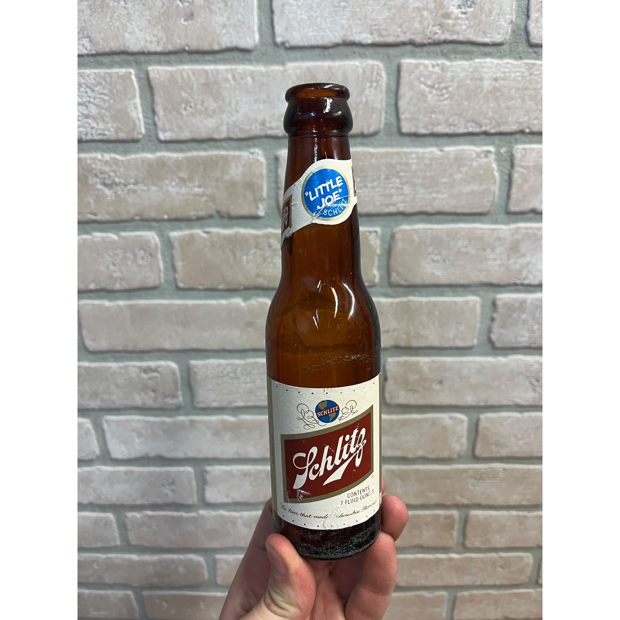 Vintage 1974 Schlitz Milwaukee Beer Glass 7oz "Little Joe" Bottle Full Label