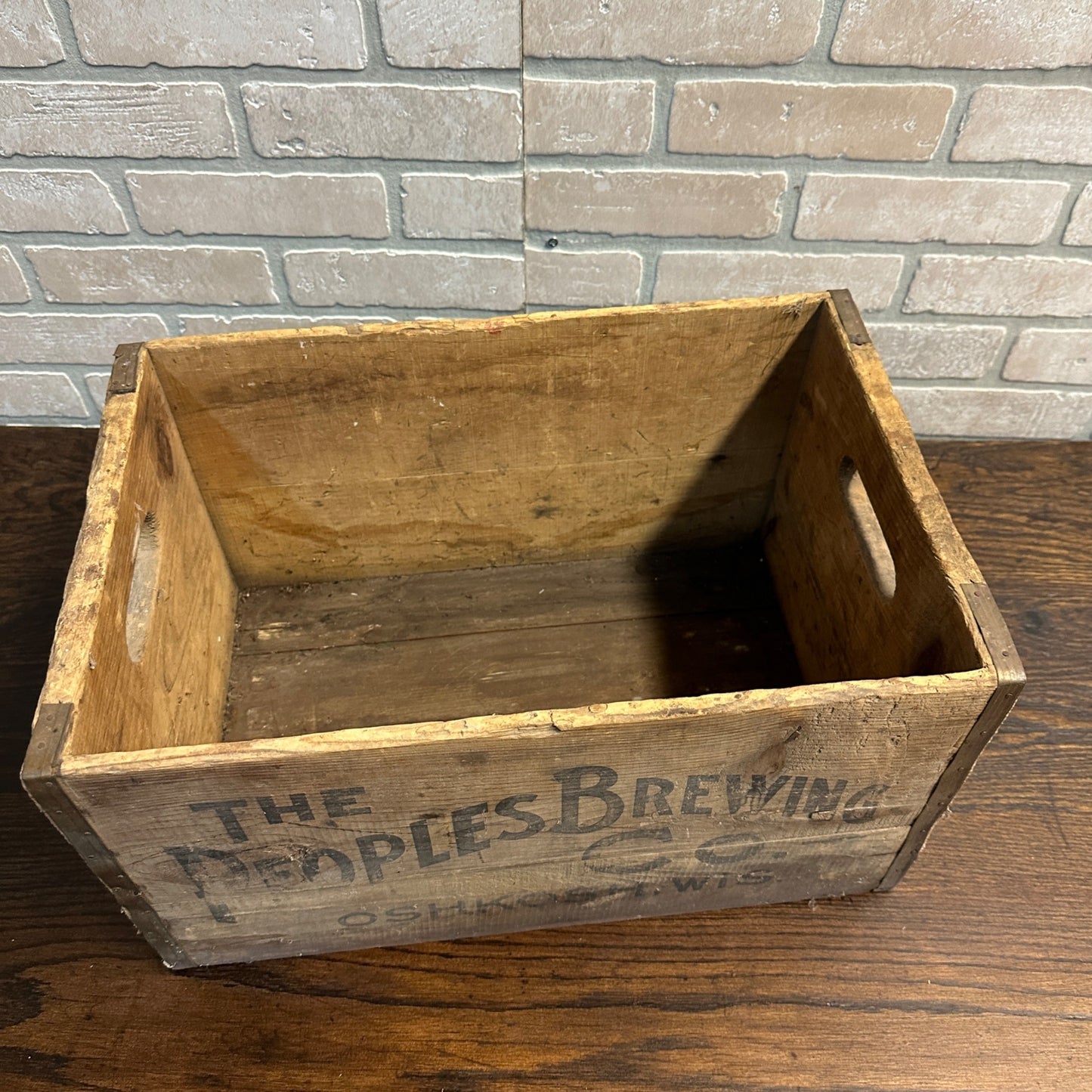 Peoples Brewing Co Wooden Beer Bottle Crate Box Oshkosh Wisconsin