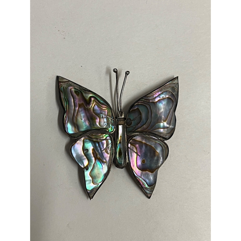 Vintage Sterling Silver .925 Abalone Butterfly Brooch Pin Taxco Mexico 2" x 2"