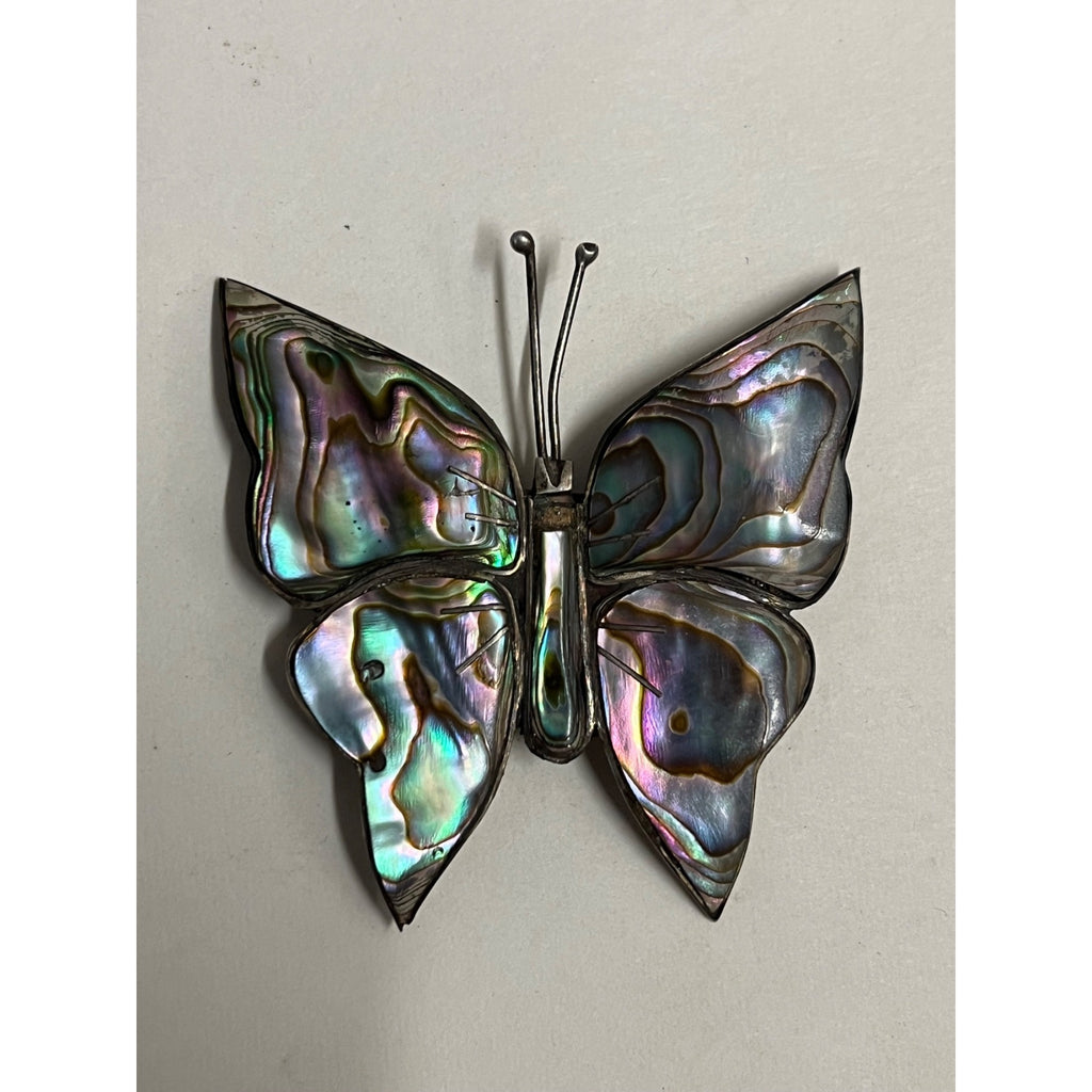 Vintage Sterling Silver .925 Abalone Butterfly Brooch Pin Taxco Mexico 2" x 2"