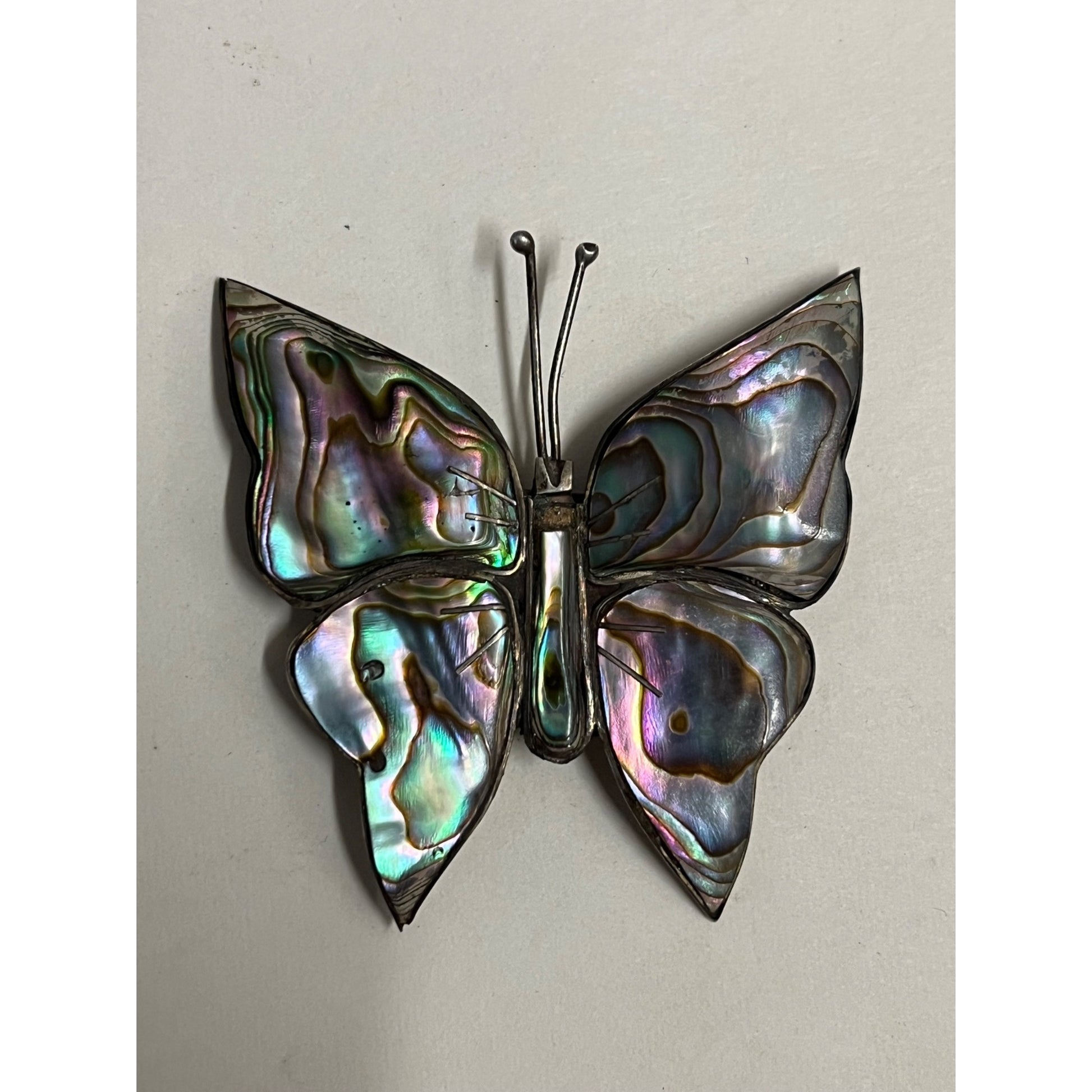 Vintage Sterling Silver .925 Abalone Butterfly Brooch Pin Taxco Mexico 2" x 2"